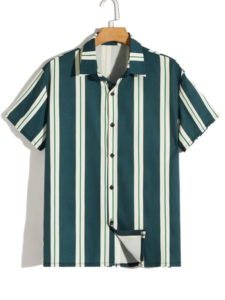 

romwe guys striped button front shirt h8jq#, White;black
