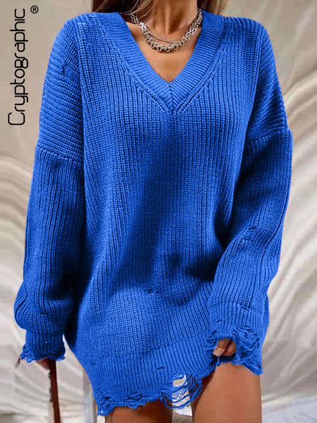 

autumn winter loose v neck long sleeve ripped knitted sweaters women fashion casual pullover sweaters oversized, White;black