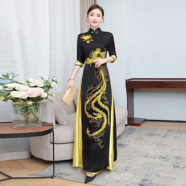 

ethnic clothing 2022 traditional chinese dress qipao elegant dresses oriental phoenix embroidery cheongsam kk3957, Red