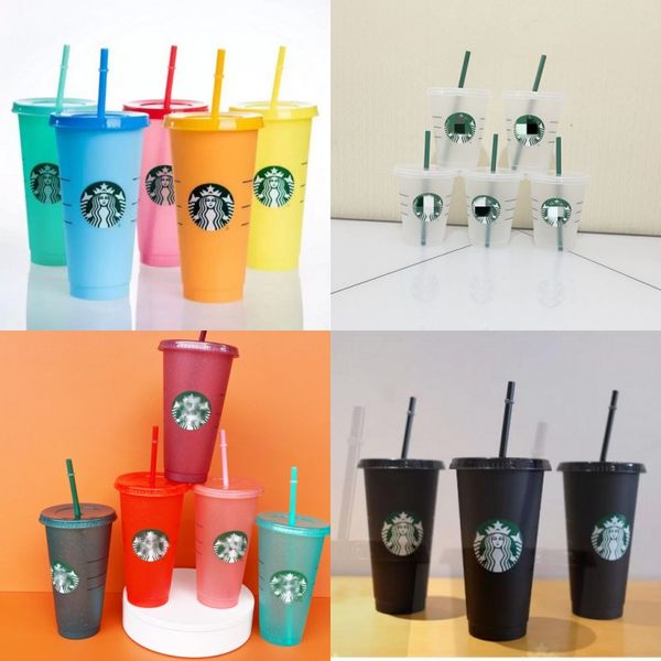

starbucks mermaid goddess 24oz/16oz 473ml 710ml plastic mugs tumbler reusable clear drinking flat bottom pillar shape lid straw cups mug 608