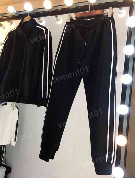 

womens two piece pants fashion brand solid zip cardigan jacket with black striped logo print trousers 2 piece sets luxury designer tracksuit, White