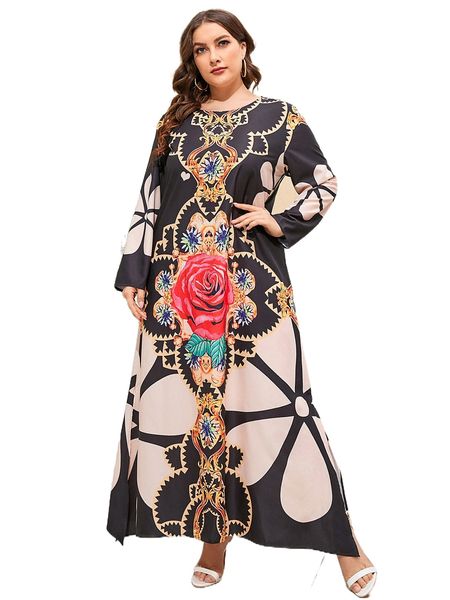 

plus floral print tunic dress d9ym#, Black