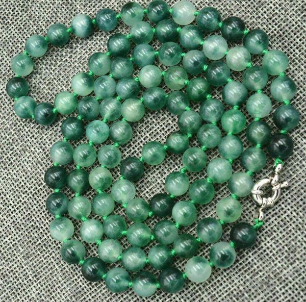 

long 32&quot 8mm green jade round gemstone beads necklace, Silver