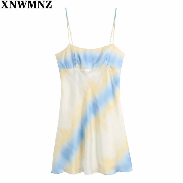 

xnwmnz fashion satin tiedye dress women short dresses adjustable shoulder strap mini vestido de mujer womens clothing 210513, Black;gray
