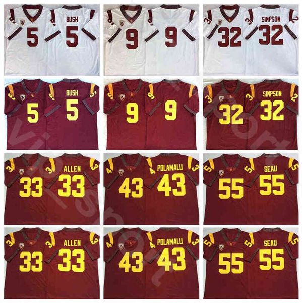 

college usc trojans football jersey 32 oj simpson 5 reggie bush 43 troy polamalu 33 marcus allen 55 junior seau 9 juju smith-schuster, Black
