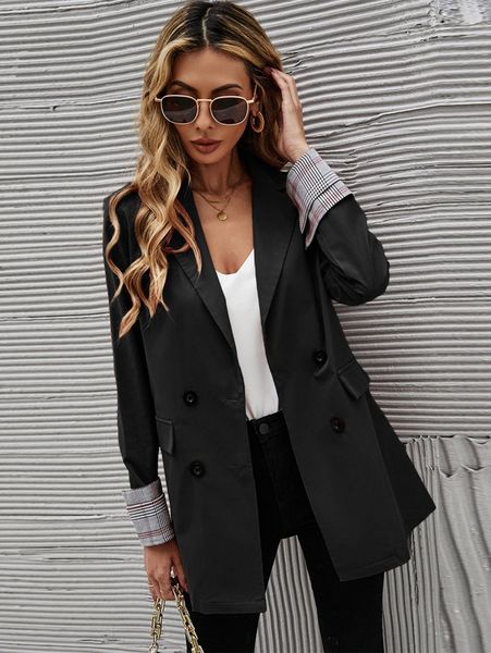 

contrast plaid double breasted blazer s3ut#, White