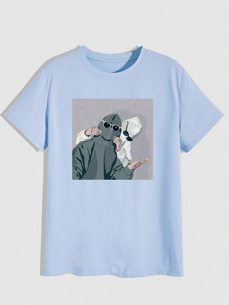 

romwe guys figure graphic tee q5ve#, White;black