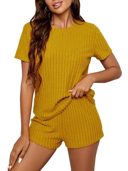 

solid rib-knit lounge set n35w#, Black;red