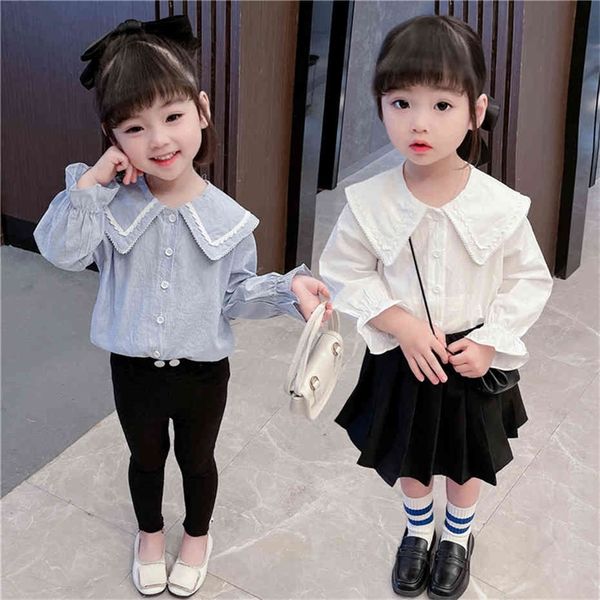 

blouses lace girl casual style kids blouse spring autumn school uniform for girls 210412, White;black