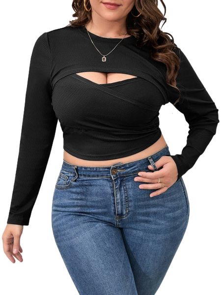 

plus cut out front tee m8p0#, Black