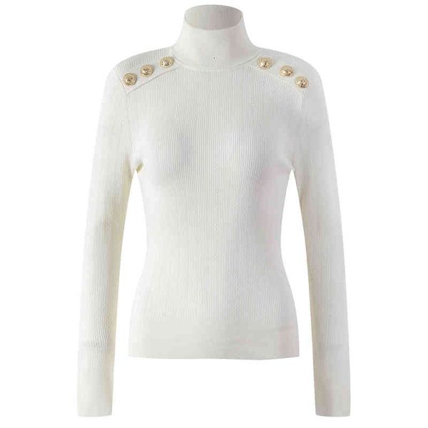 

women's knits tees multicolor metal button knitted woolen sweater women's clothing autumn winter french temperament slim fit high, White