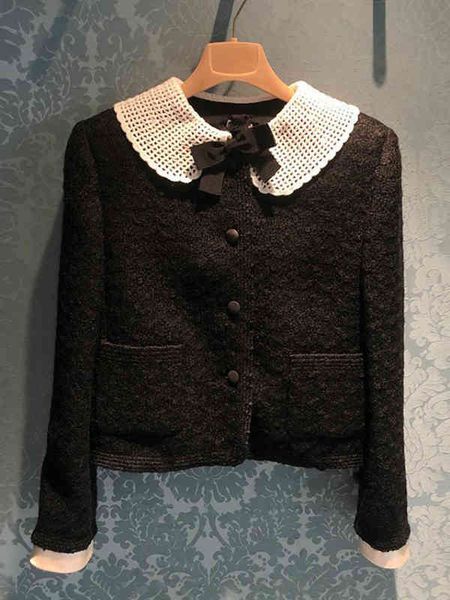 

women's two piece pants french minority autumn and winter woolen coat lace collar splicing fashion versatile gentle temperament woman, White