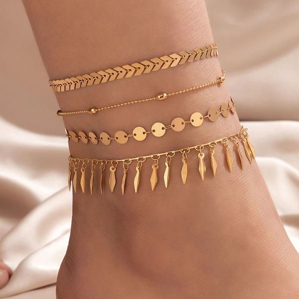 Красочные браслеты для босильников для женщин для женщин многослойная кисточка раковина золотая цепь ноги регулируемые украшения