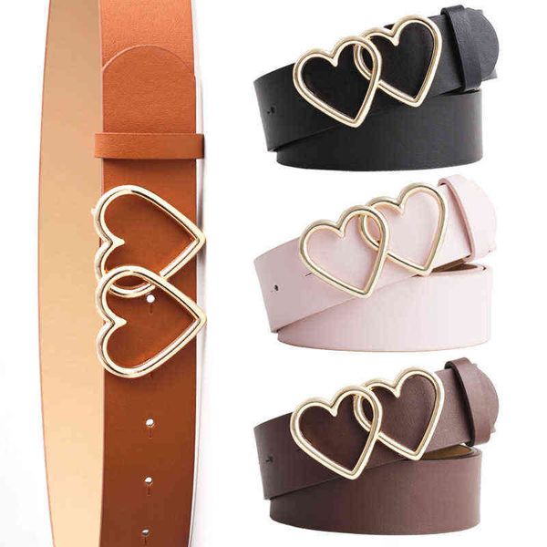 

luxury female leather belt women metal buckle stylish ladies vintage heart buckle leisure leather belt trouser accessories y220419, Black;brown