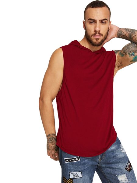 

men curved hem hooded tank d0ty#, White;black
