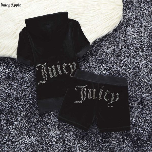 

juicy apple tracksuit women 2 piece set women summer zip hooded jacket casual female clothing tracksuit pockets loose shorts, Gray