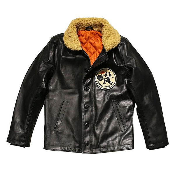 

n1 deck leather jackets us navy uncoated water-dyed yellow cowhide, Black;brown