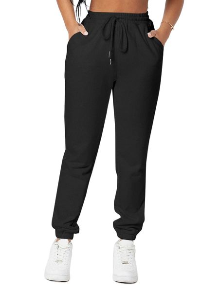 

drawstring waist solid joggers l1fr#, Black;white