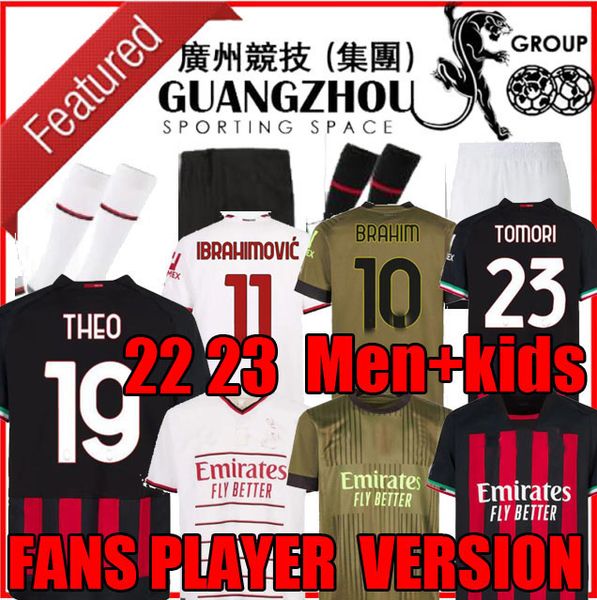 

22 23 tomori ac milans soccer jerseys 2023 brahim ibrahimovic de ketelaere 2022 football shirt, Black;yellow