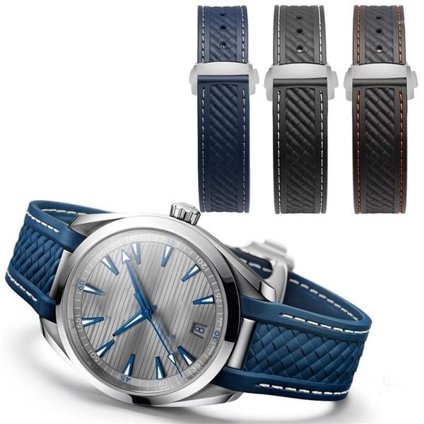

2018 new arrivals 20mm soft waterproof rubber watch straps for 300 aqua bracelet terra at150 8900 watchbands1279a, Black;brown