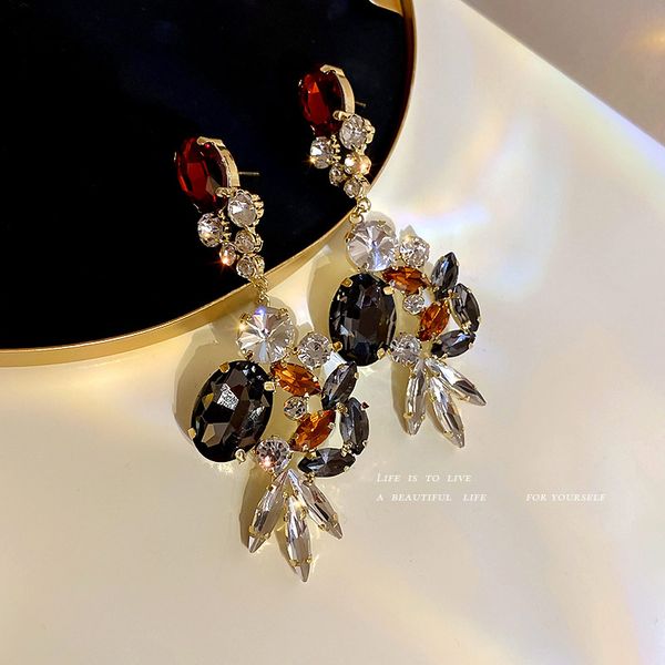 

925 silver needle european and american retro diamonds crystal tassel earrings light luxury court style earrings advanced exaggerated earrin, Golden