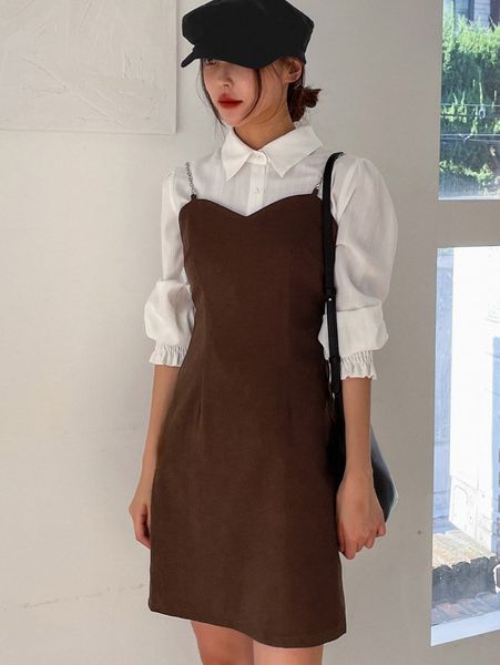 

dazy 1pc chain detail cami dress n79k#, Black;gray