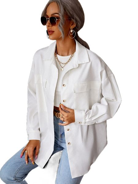 

flap pocket drop shoulder button front jacket w7ja#, Black