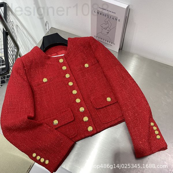 

women's wool & blends designer [correct version]ce family new year's wool tweed small fragrant wine red single row gold button sui, Black