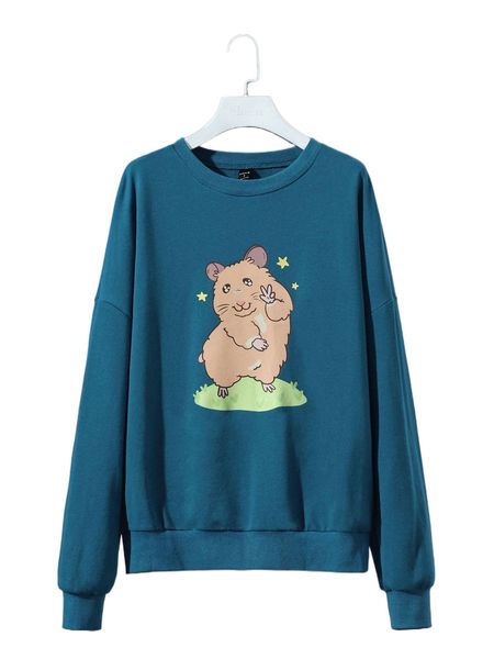 

x betsydoodles drop shoulder cartoon graphic sweatshirt 90fk#, Black
