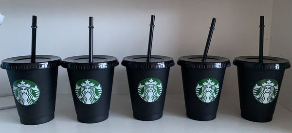 

2022 starbucks mermaid goddess 16oz/473ml plastic mugs tumbler reusable black drinking flat bottom pillar shape lid straw cups