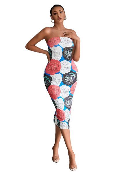 

sxy floral print tube bodycon dress a7bx#, Black;gray