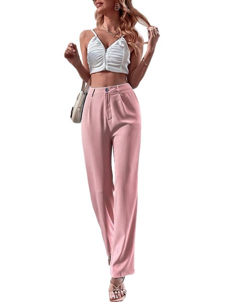 

high waist plicated detail pants u2ea#, Black;white