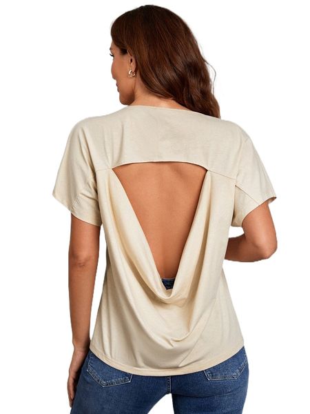 

cut out draped back batwing sleeve tee 54jd#, White