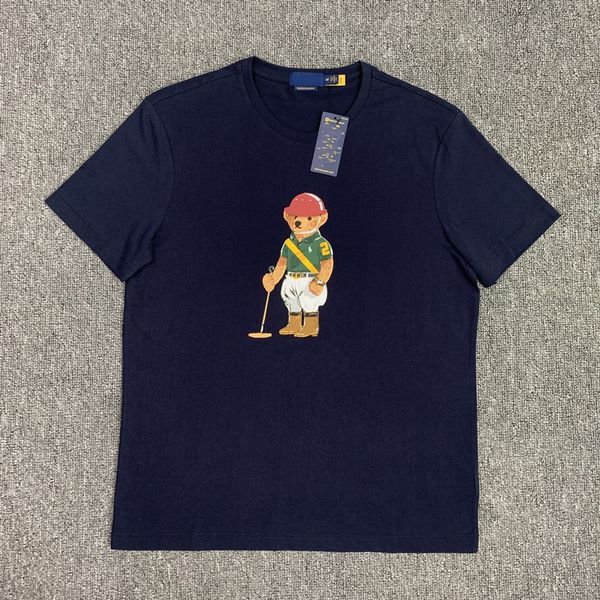 

wholesale round neck short sleeve t-shirt 2022 summer new men and women couple models rl bear print washed cotton t-shirt, White;black