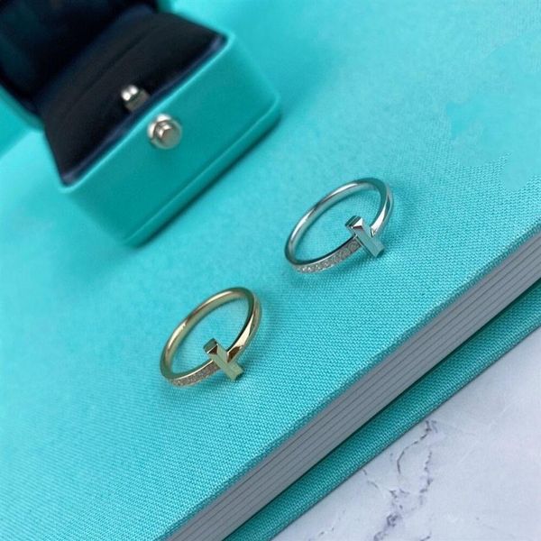 

t family ring 925 sterling silver plated 18k gold semi diamond rose gold platinum t1 couple ring272f, Golden;silver