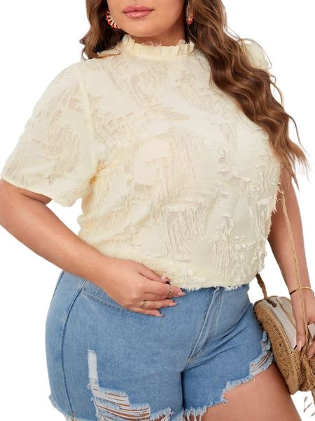 

plus frill neck key hole back blouse r3ee#, Black