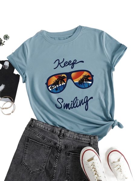 

glasses & palm tree print tee 13pn#, White