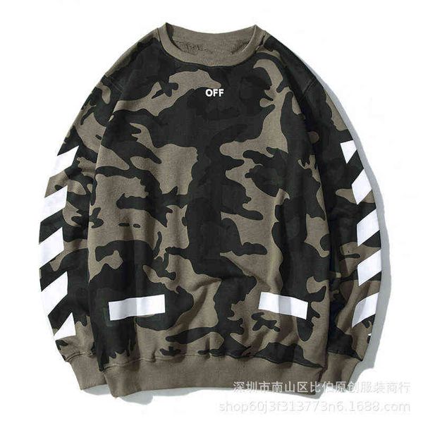 

factory online export brand new sweater off autumn fashion ow camouflage white arrow print men's and women's round collar coat, Black