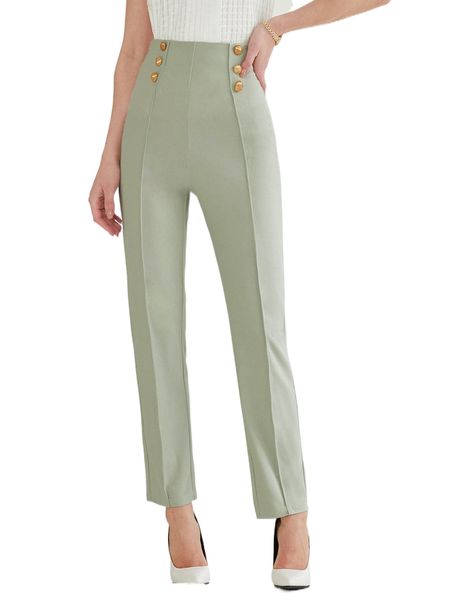 

press crease fake button straight leg pants f821#, Black;white