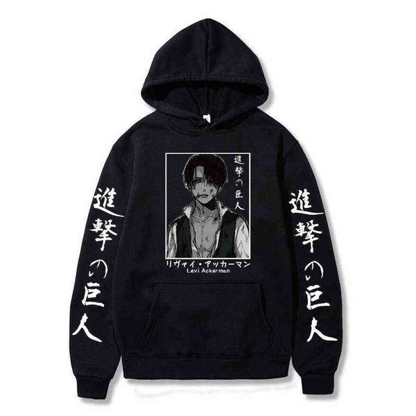 

2021 japanese anime graphic hoodies attack on titan hoodie harajuku sweatshirt male g220429, Black