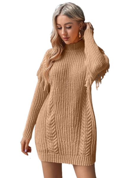 

raw trim cable knit sweater dress t2wc#, White;black