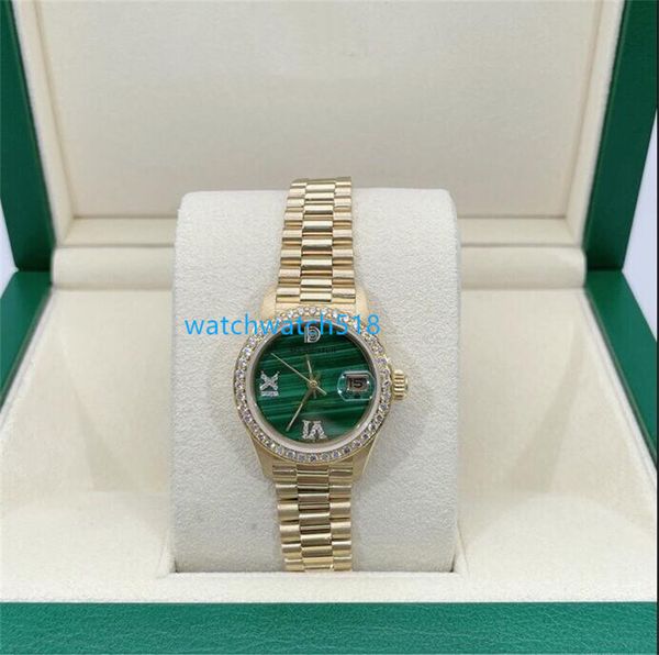 

classic women watch 69178 26mm diamond green dial mechanical yellow gold stainless steel bracelet luxury watch waterproof, Slivery;golden