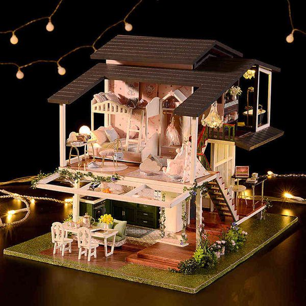 Grandi mobili per casa delle bambole Kit di costruzione in miniatura Kit per casa delle bambole fai da te Roombox Villa Giardino Case in legno Giocattolo per i regali dei bambini