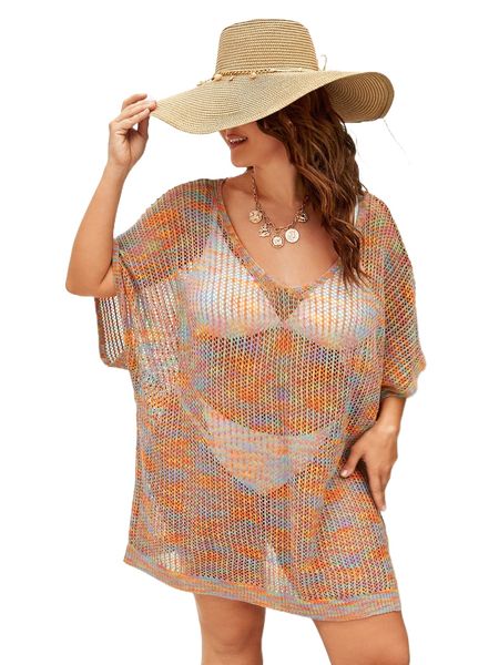 

plus space dye batwing sleeve cover up dress without bikini x0me#, Black