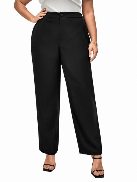 

plus high waist straight leg pants b87b#, Black