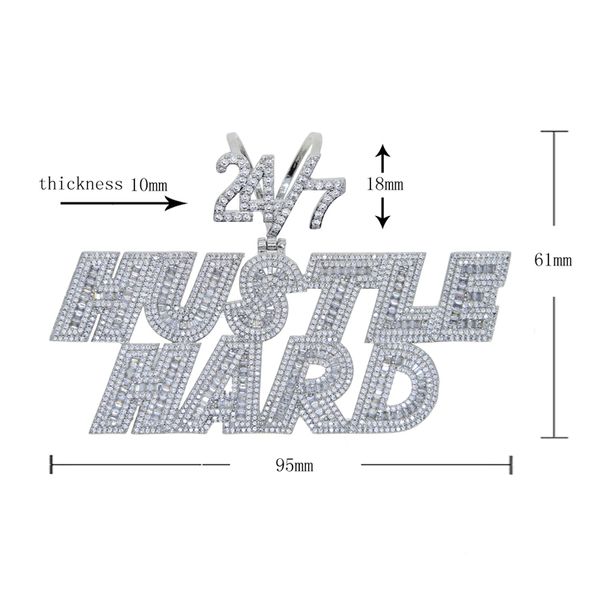 Ожерелье с пользовательским именем Hustle Hard Letter с веревочной цепью Iced Out Bling 5A Cubic Zirconia Cz Paved Fashion Hiphop Rock Jewelry