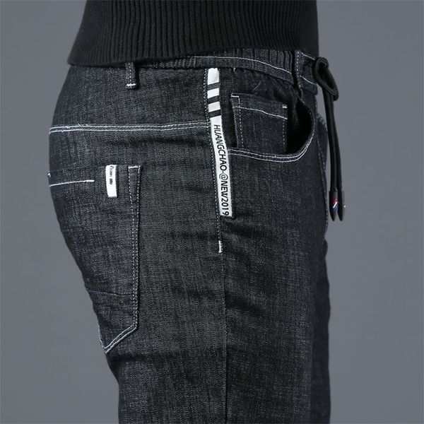 

icpans korea skinny jeans men slim fit black blue elastic waist pencil denim pants men spring summer 210318