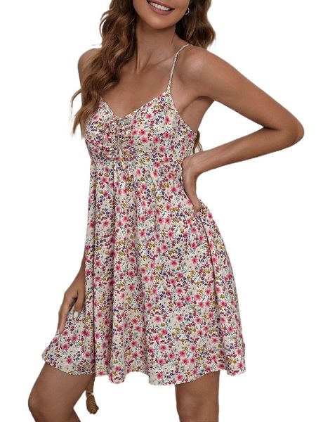 

ditsy floral knot front cami dress j14a#, Black;gray