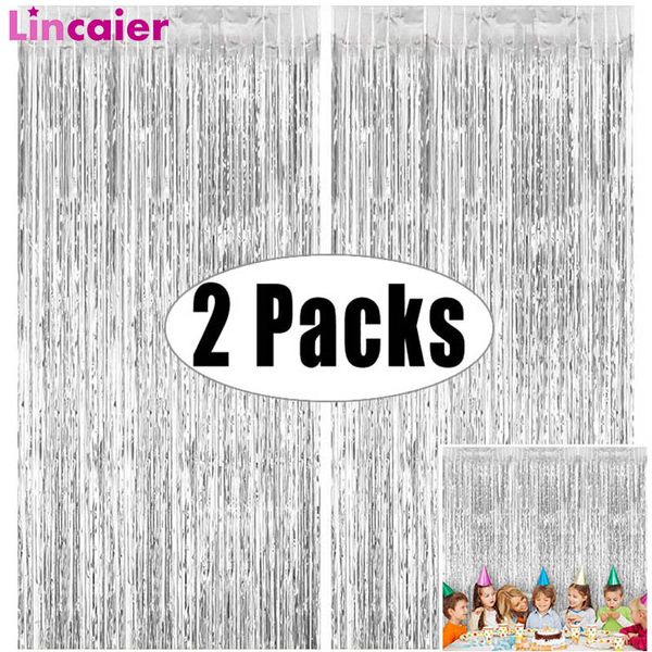 

2pack 2x1m silver glitter tinsel fringe curtain pgraphy backdrop birthday wedding party decoration home boy girl man woman