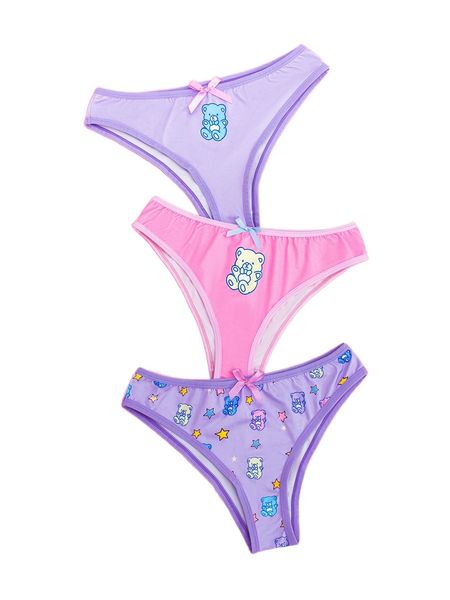 

romwe kawaii 3pack cartoon bear panty set a09w#, Black;red
